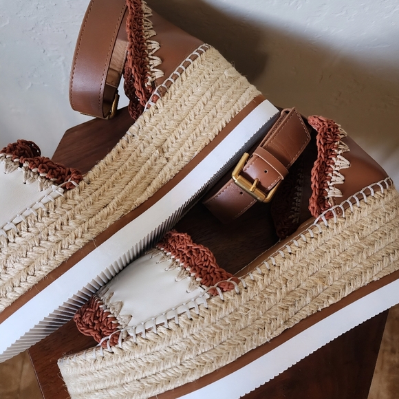 NWOT See by Chloé Glyn Platform Brown Leather Espadrille Sandals 40 / 10 - Picture 9 of 11